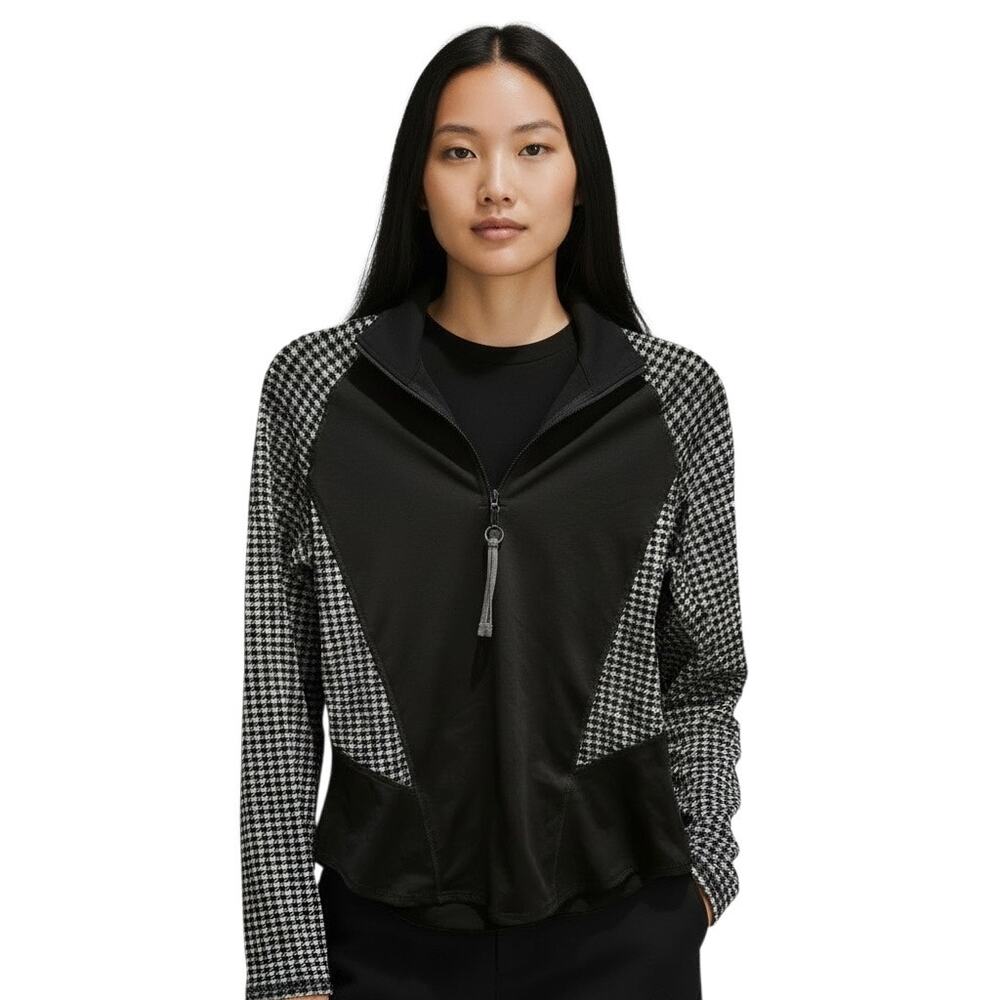 Quarter Zip Athletic Pullover Performance Running Top Black White Workout S/CH